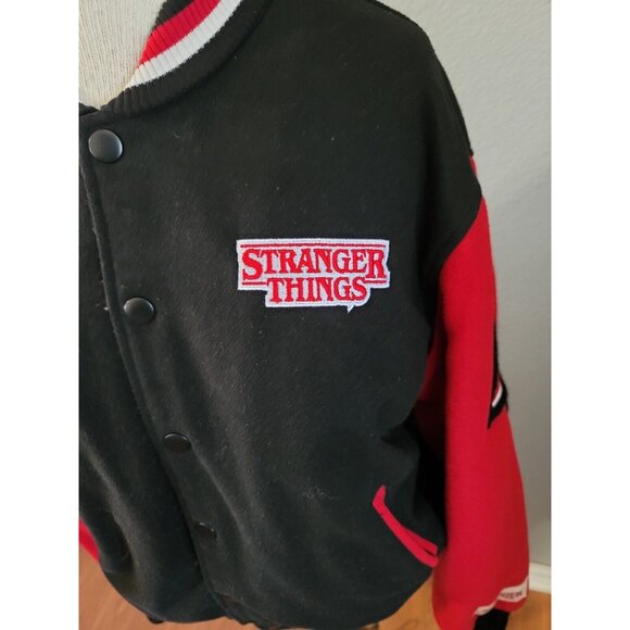 Pacsun Stranger Things Hawkins Varsity Letterman Jacket Size Medium Red Black - Picture 12 of 14